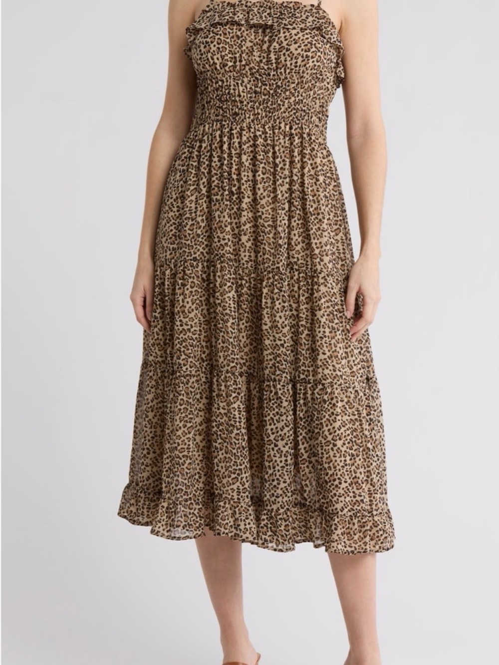 NWT Lush Leopard Print Smocked Midi Dress in Brown Size: Medium